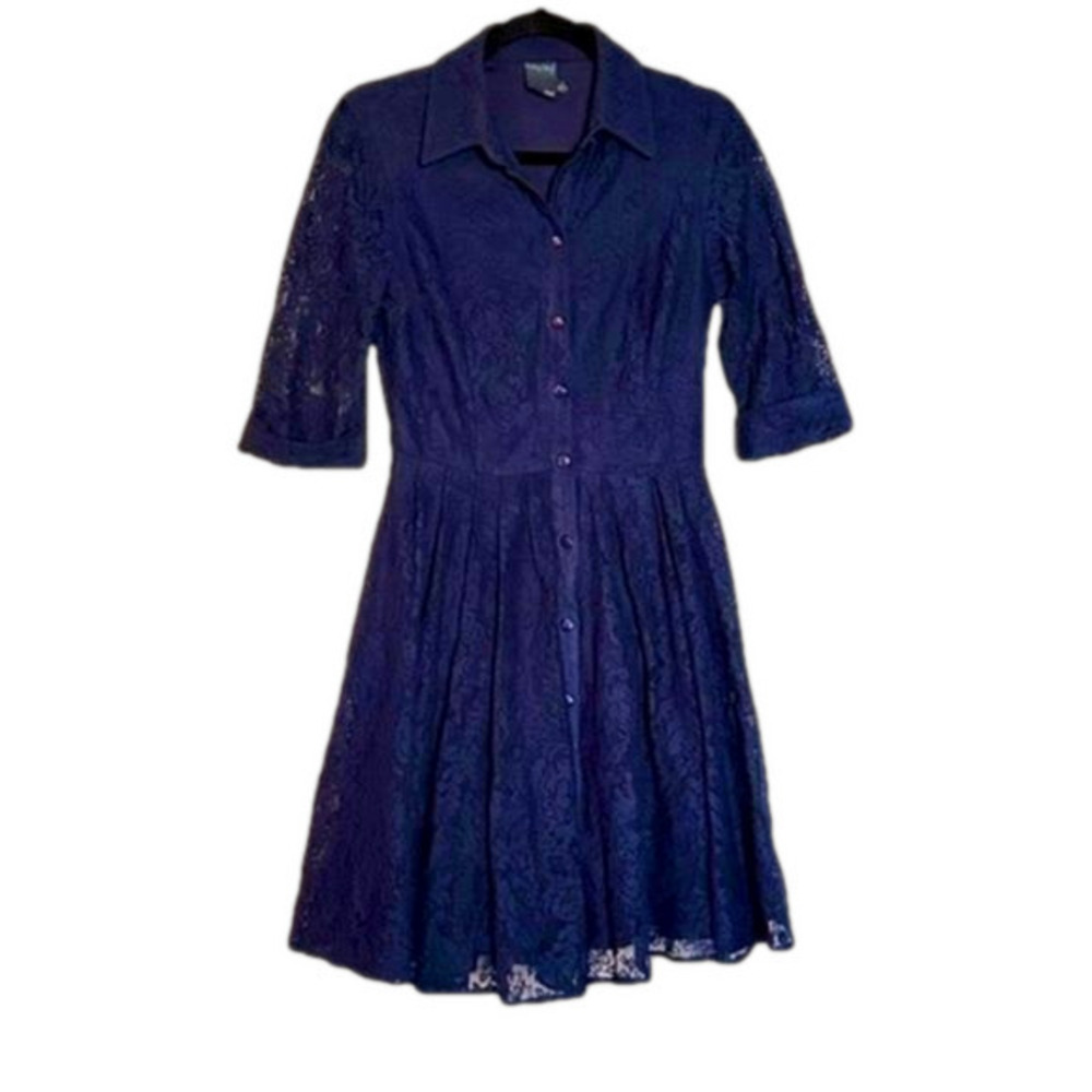 GABBY STYLE Women’s Navy blue summer dress 3/4 lace sleeves BUTTON BODICE size 4